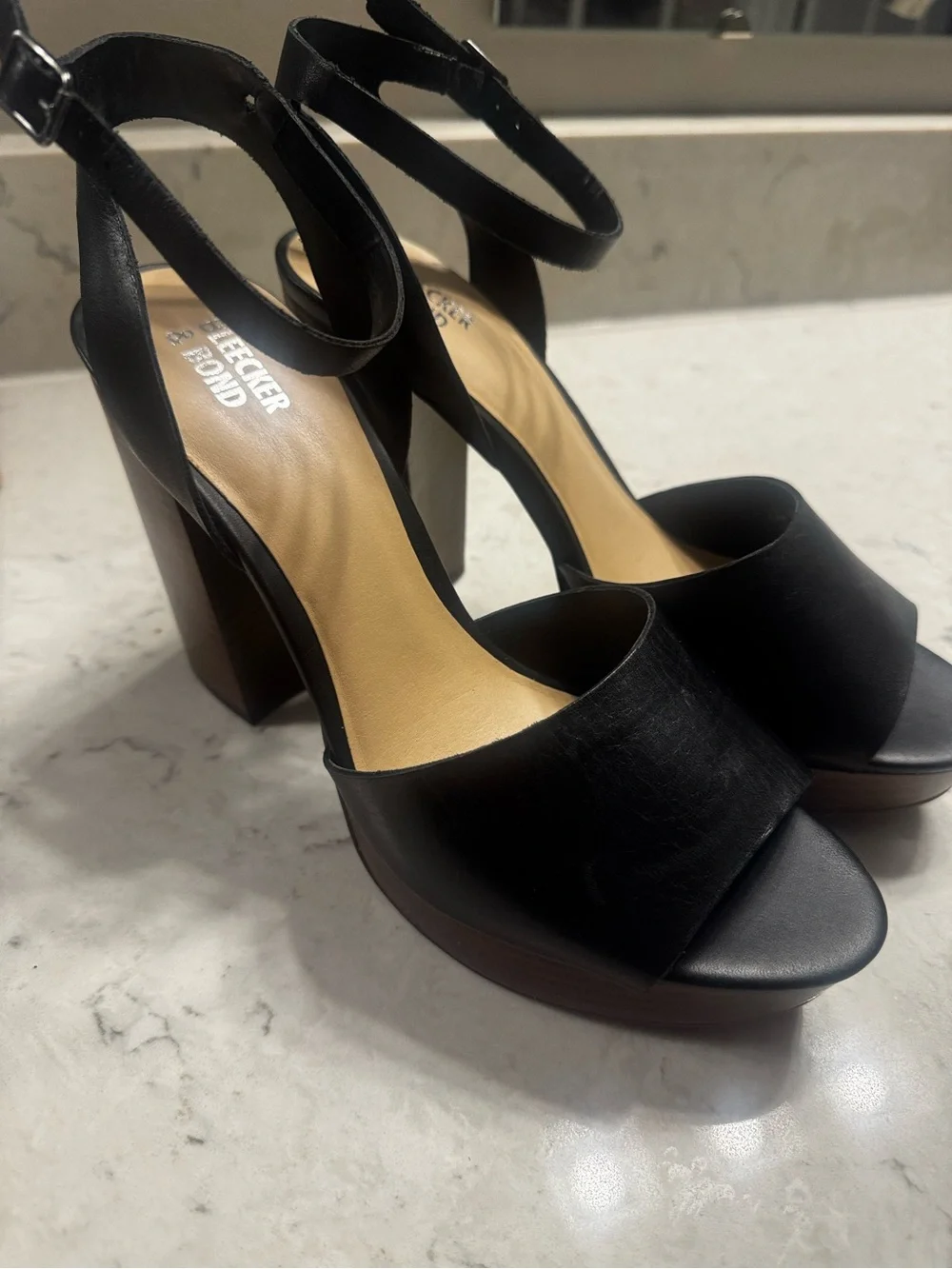 Block Heel Black Ankle-Strap Sandals by Bleecker & Bond